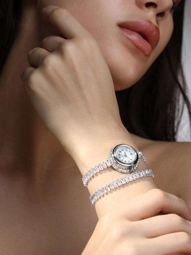 The Crystalized Wrap Round Watch - Metallic Silver