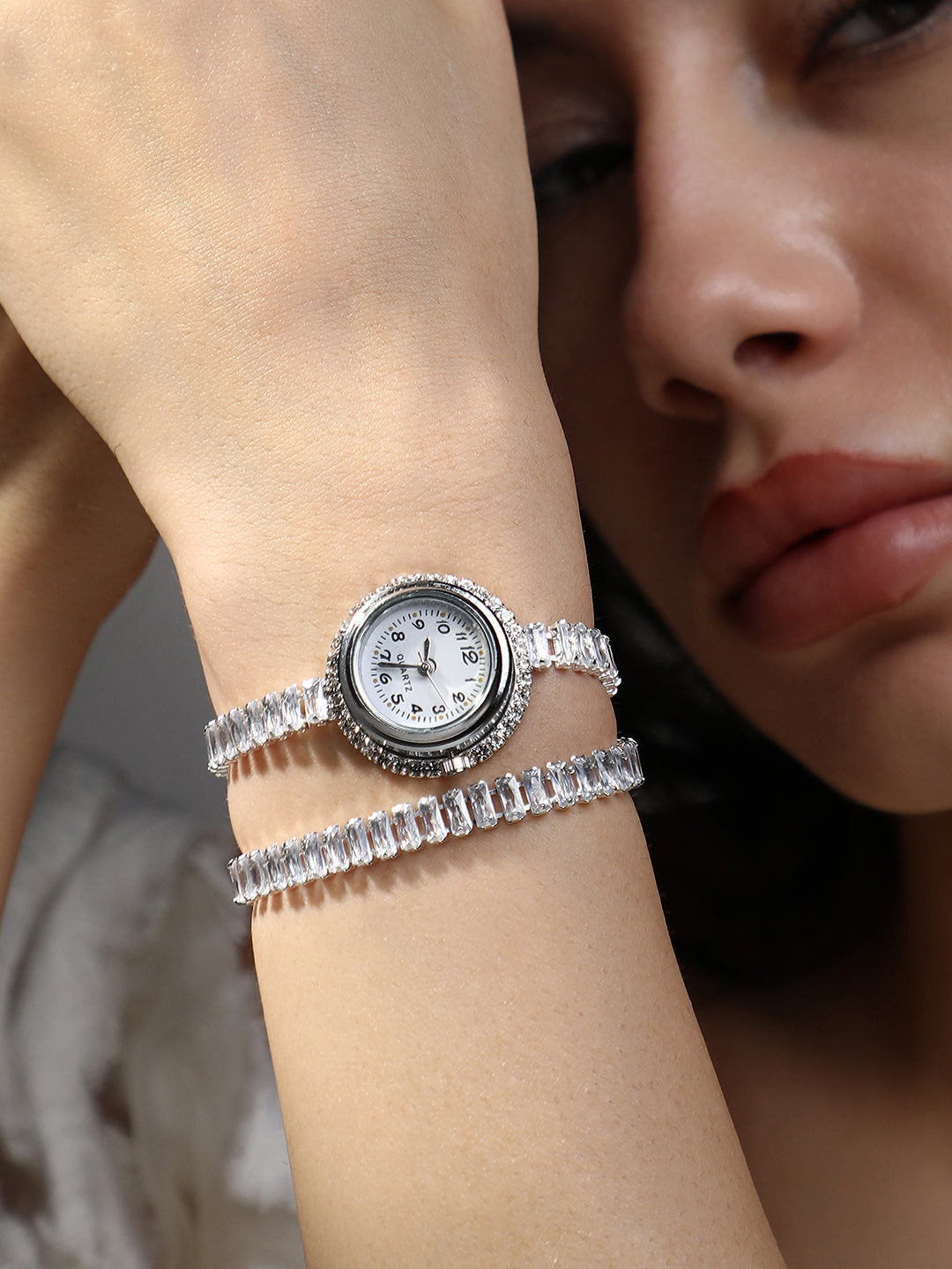 The Crystalized Wrap Round Watch - Metallic Silver