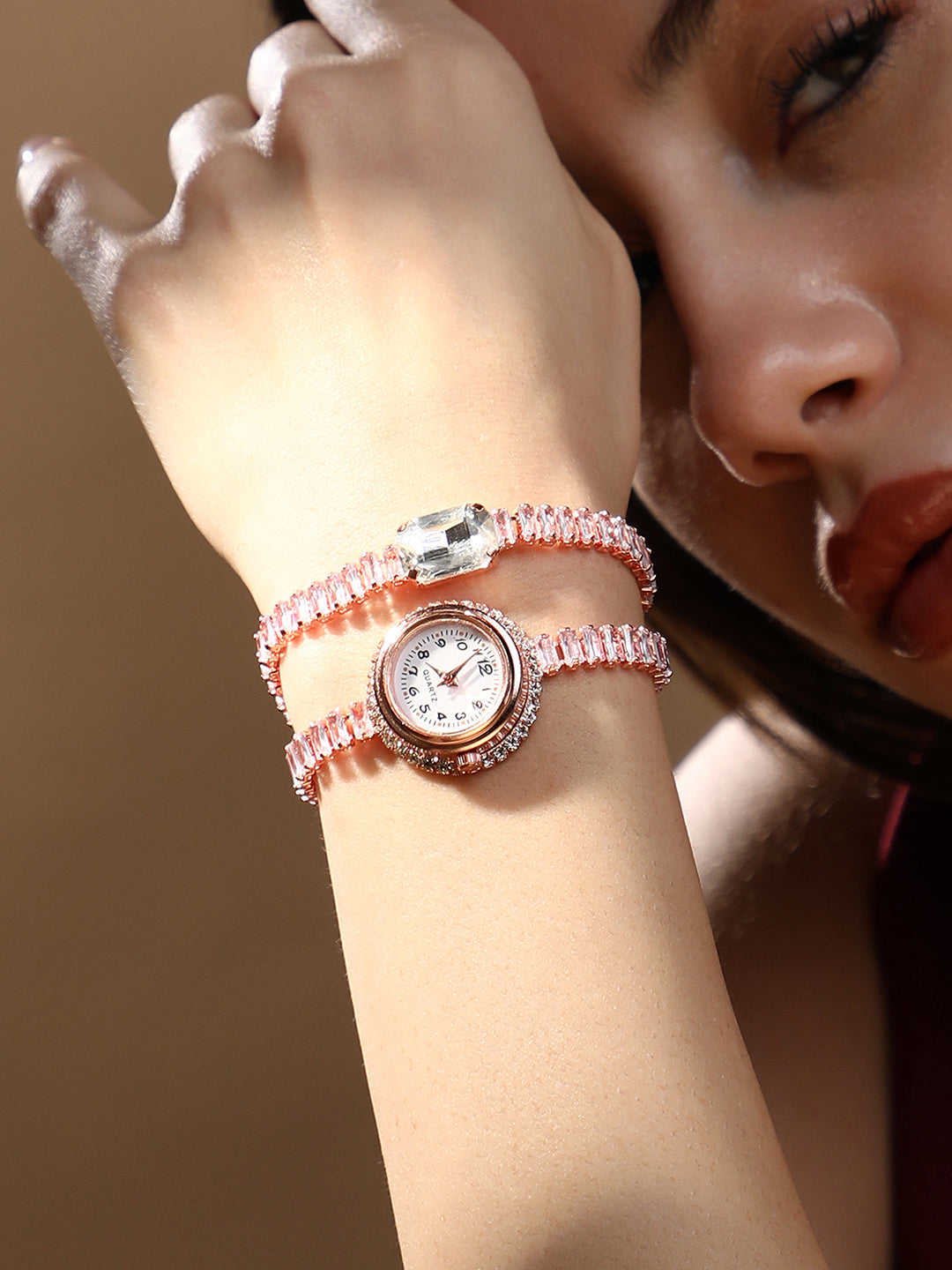 The Crystalized Wrap Round Watch - Rose Gold