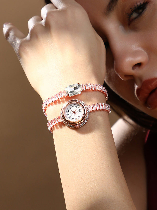 The Crystalized Wrap Round Watch - Rose Gold