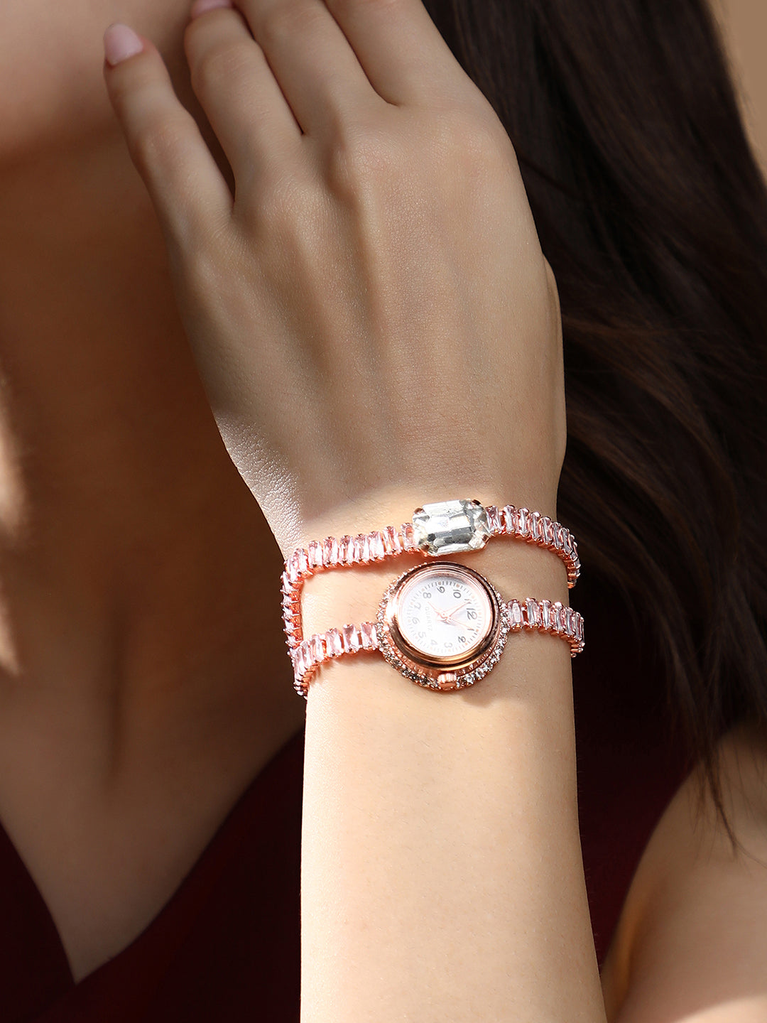 The Crystalized Wrap Round Watch - Rose Gold