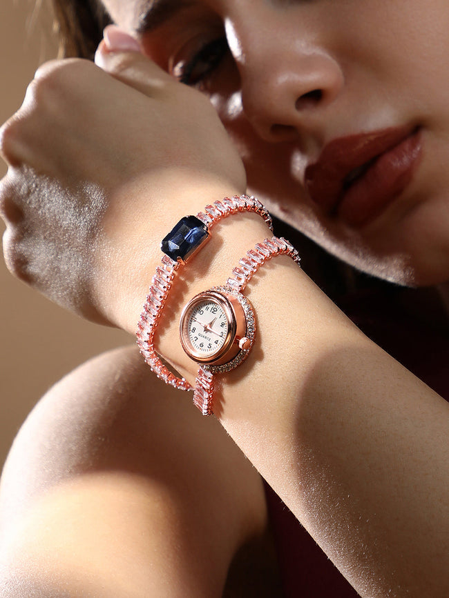 The Crystalized Wrap Round Watch - Rose Gold