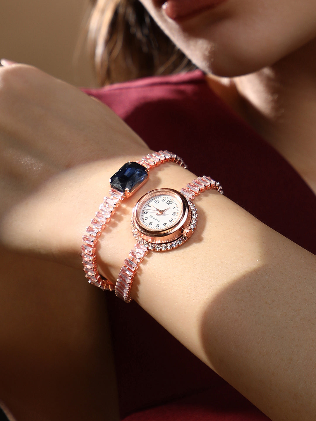 The Crystalized Wrap Round Watch - Rose Gold