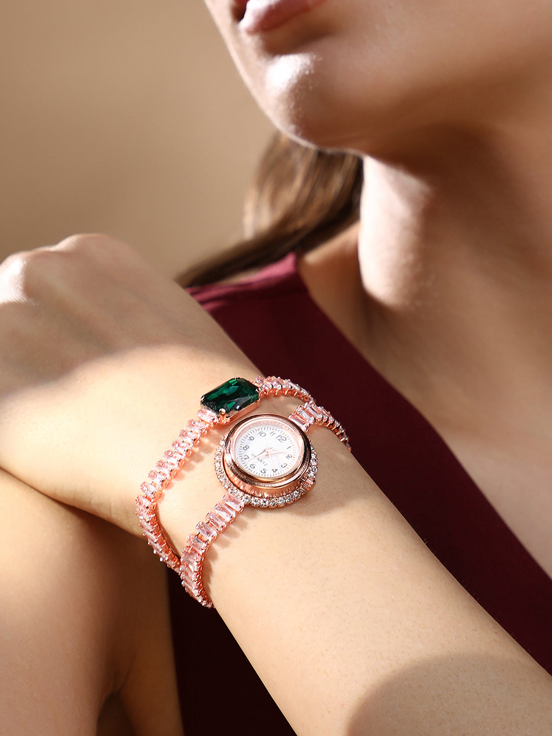 The Crystalized Wrap Round Watch - Rose Gold