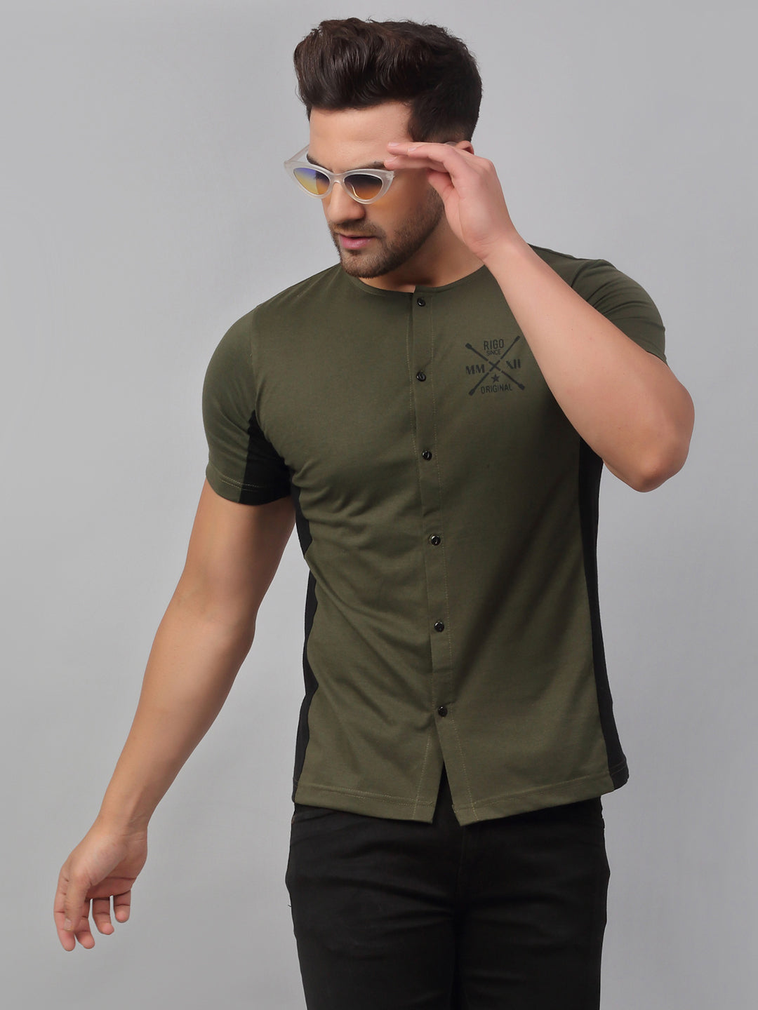 Men Green Cut & Sew Printed Shirt