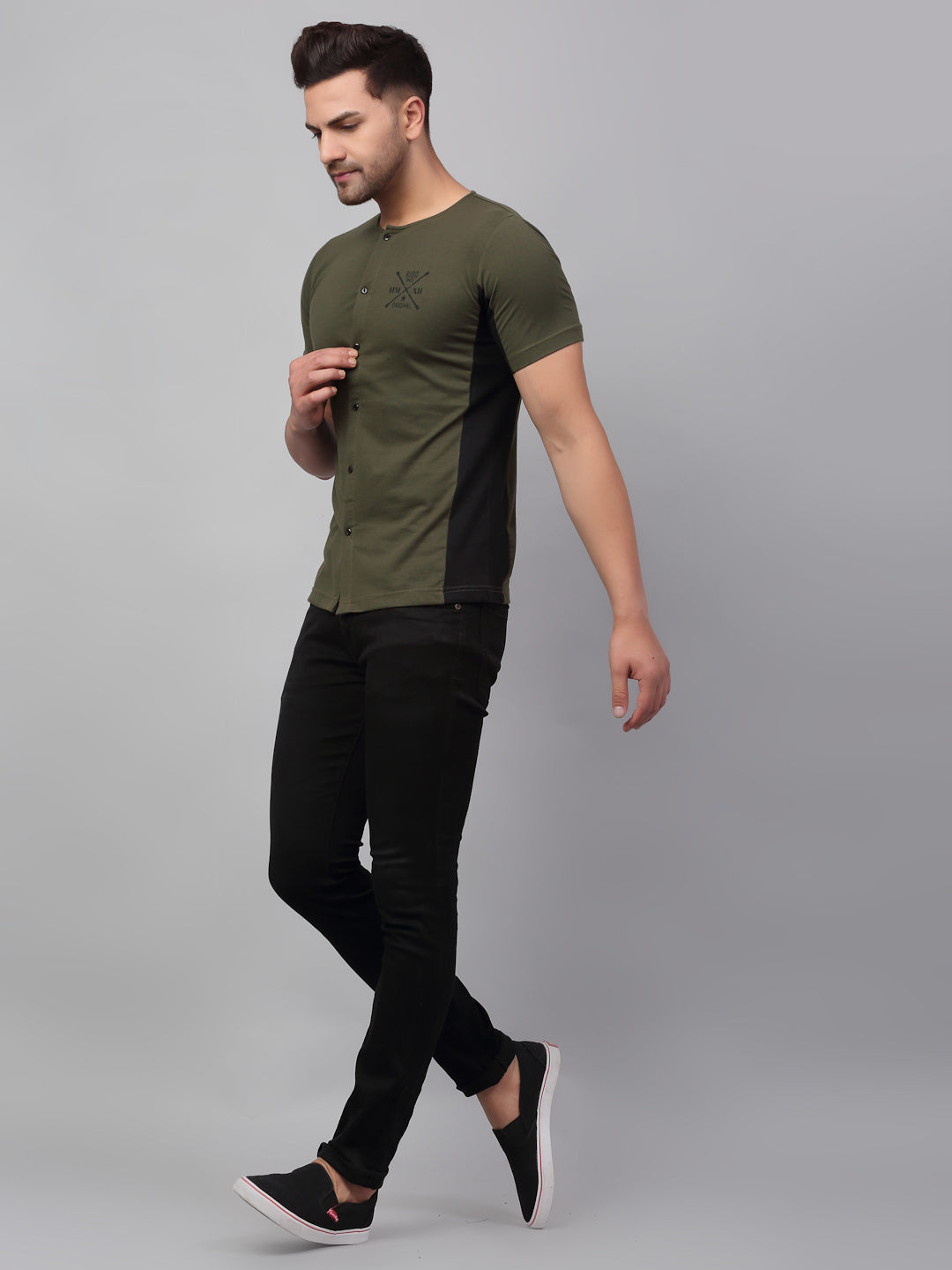 Men Green Cut & Sew Printed Shirt