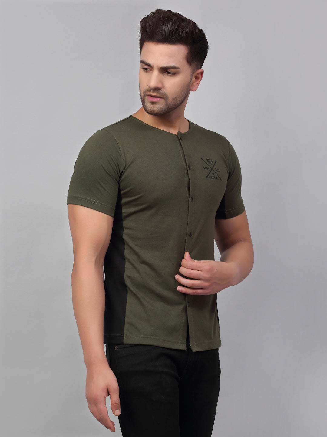 Men Green Cut & Sew Printed Shirt