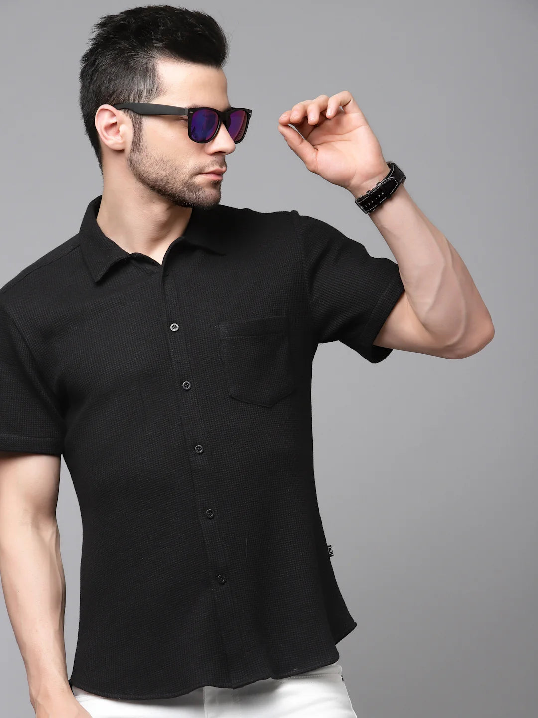 Men Midnight Waffle Knit Shirt