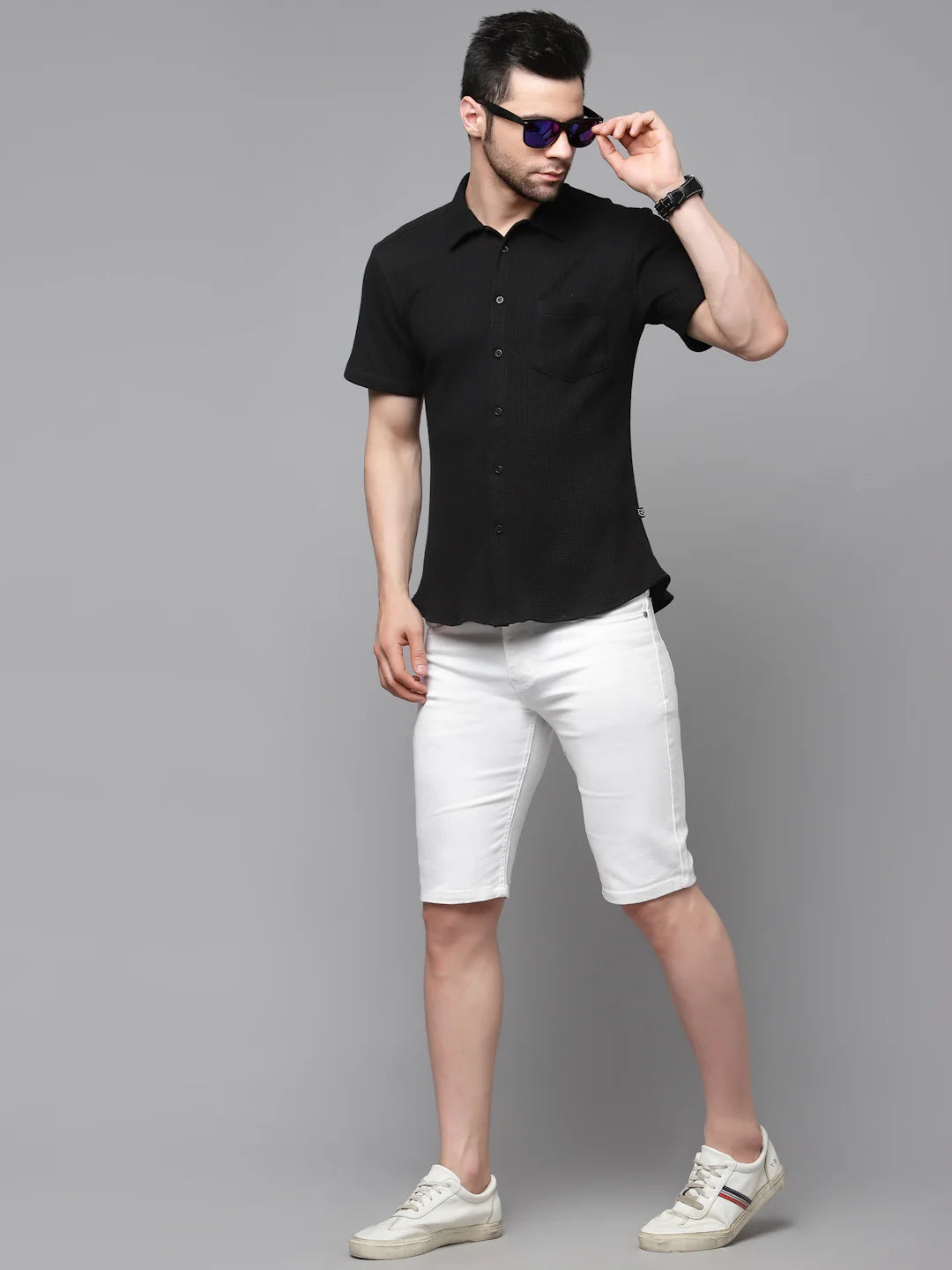 Men Midnight Waffle Knit Shirt