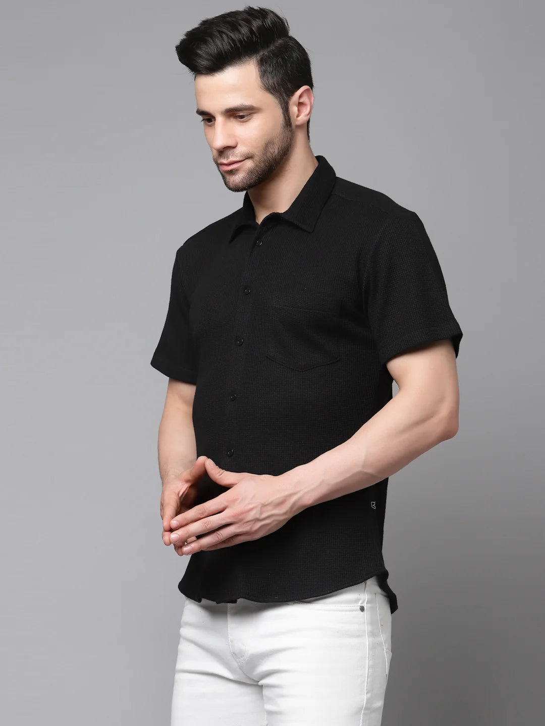 Men Midnight Waffle Knit Shirt