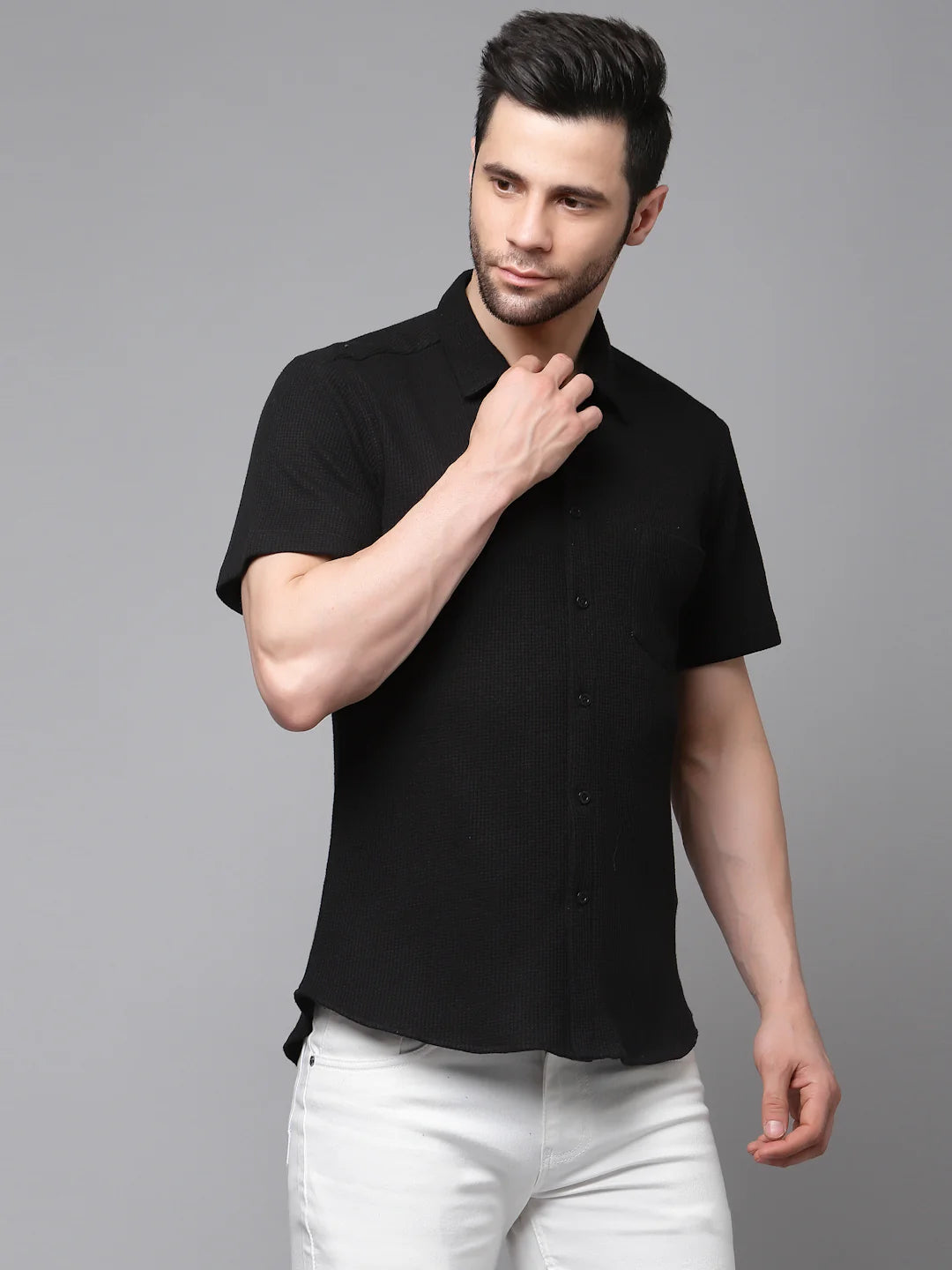 Men Midnight Waffle Knit Shirt