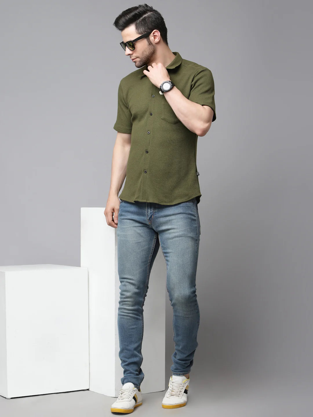 Men Midnight Waffle Knit Shirt