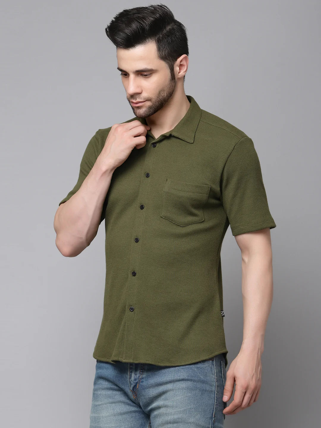 Men Midnight Waffle Knit Shirt