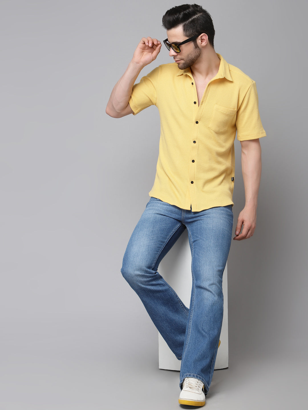 Men Waffle Knit Shirt