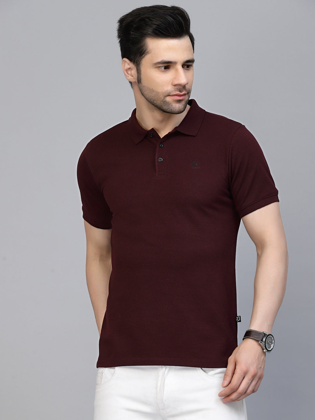 Men Cotton Fabric Solid Half Sleeves Polo T-Shirt