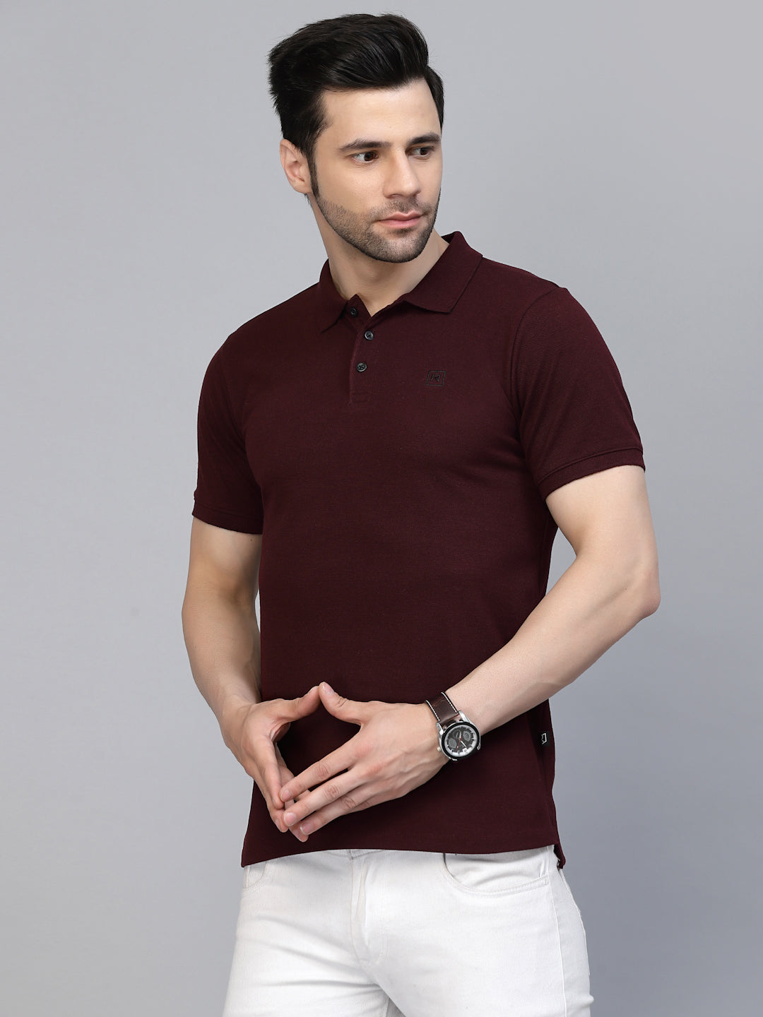Men Cotton Fabric Solid Half Sleeves Polo T-Shirt