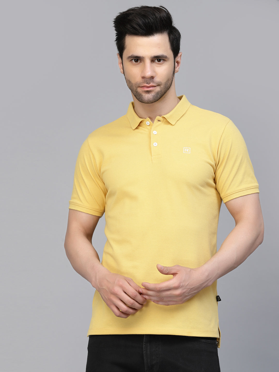 Men Cotton Fabric Solid Half Sleeves Polo T-Shirt