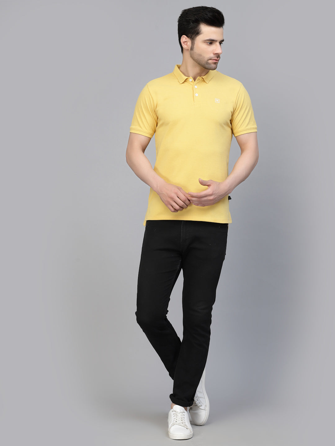 Men Cotton Fabric Solid Half Sleeves Polo T-Shirt