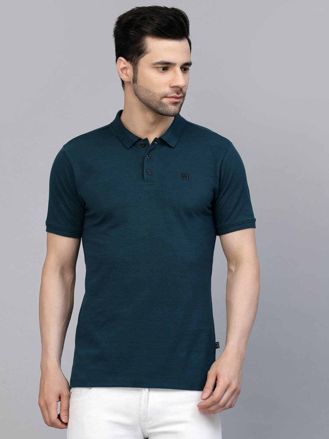 Men Cotton Fabric Solid Half Sleeves Polo T-Shirt