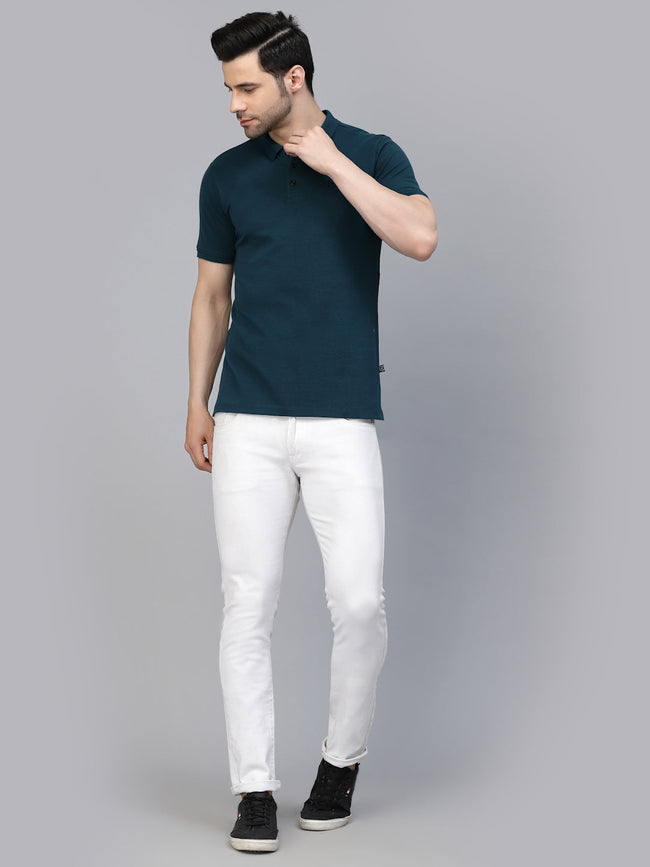 Men Cotton Fabric Solid Half Sleeves Polo T-Shirt