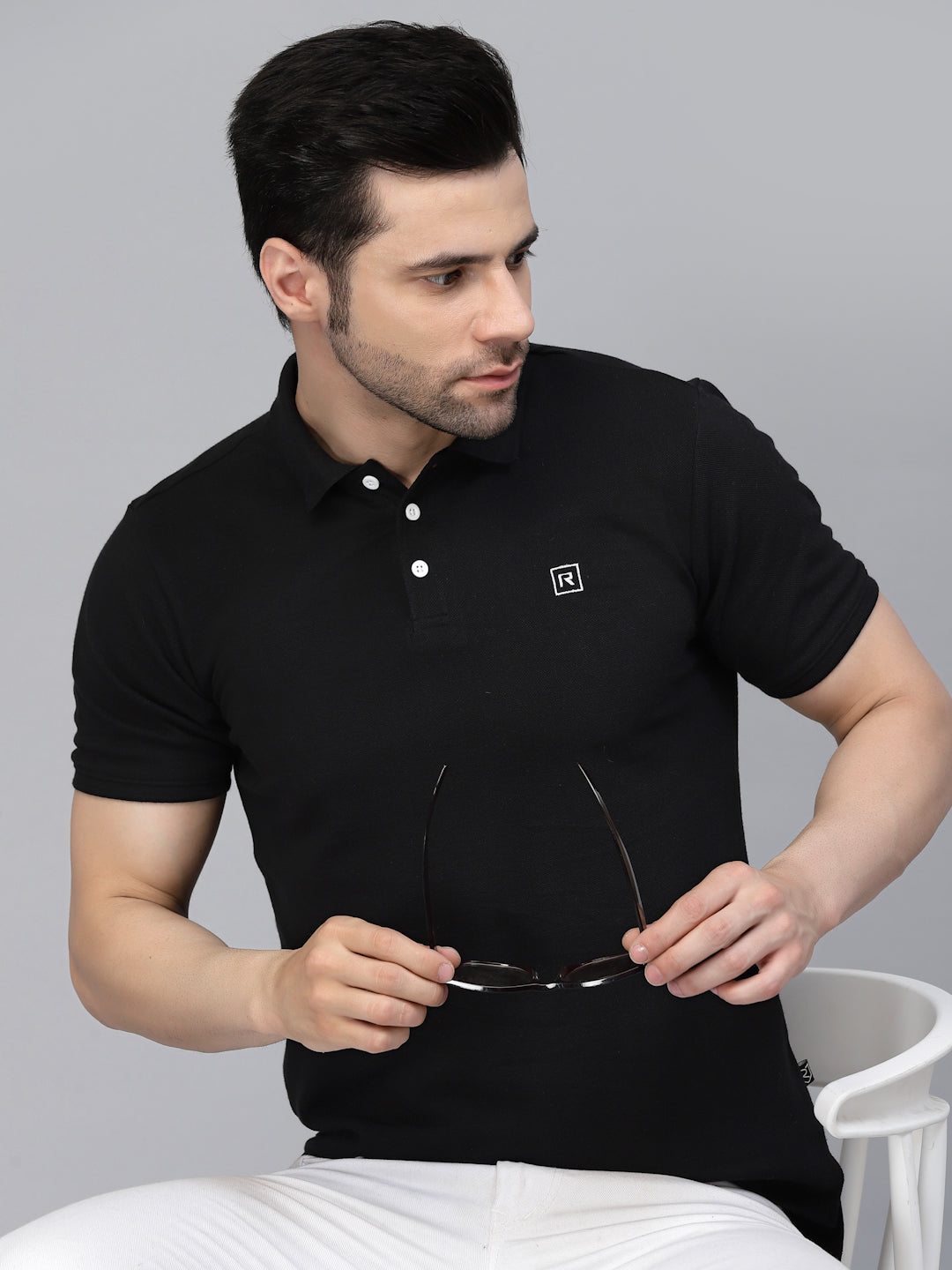 Men Cotton Fabric Solid Half Sleeves Polo T-Shirt