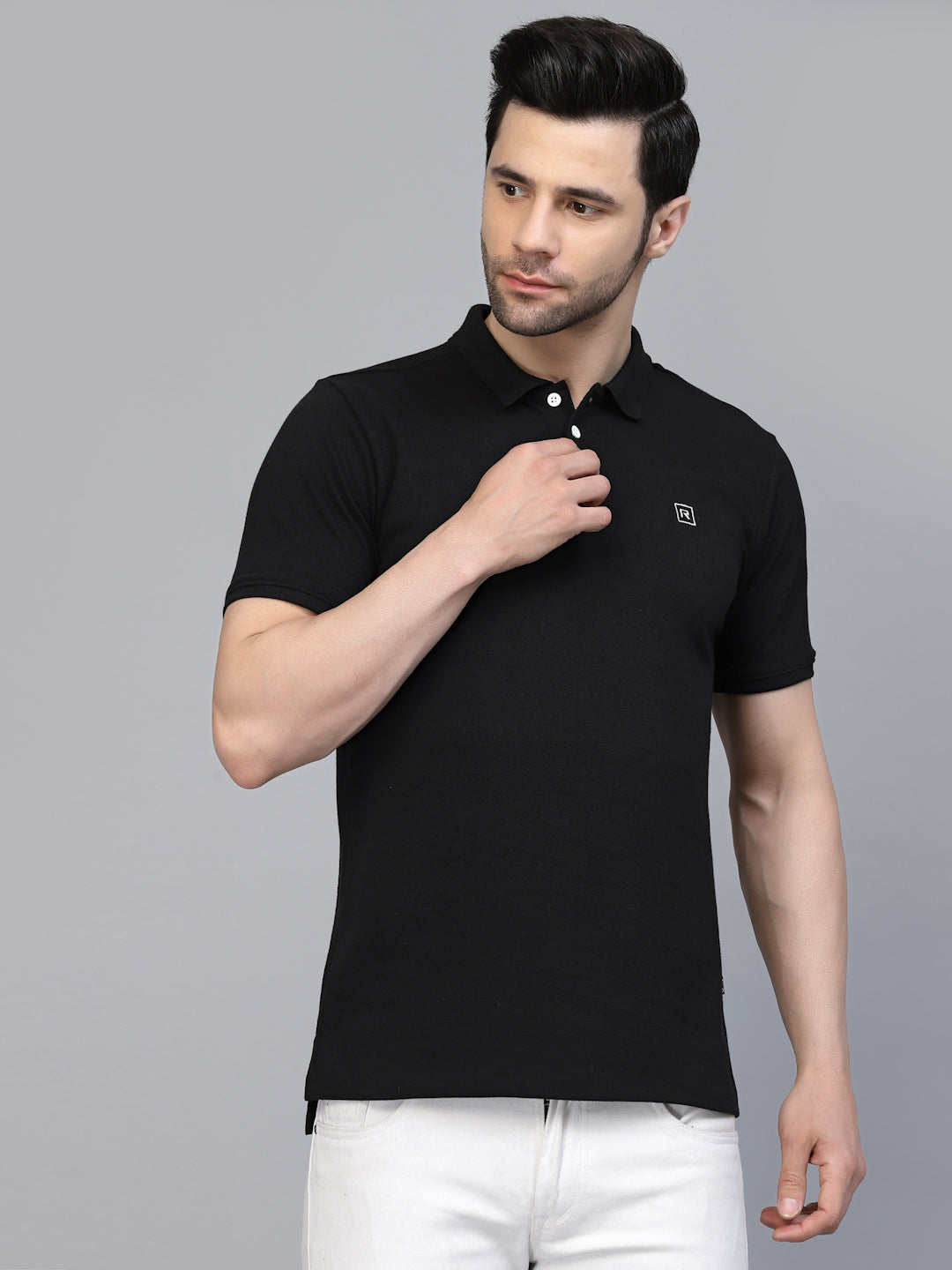Men Cotton Fabric Solid Half Sleeves Polo T-Shirt