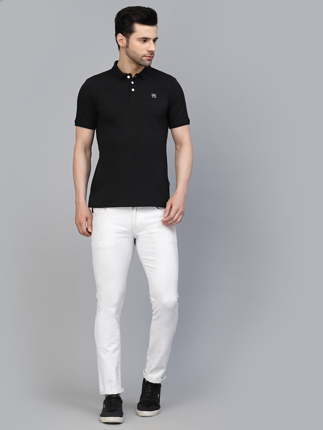 Men Cotton Fabric Solid Half Sleeves Polo T-Shirt