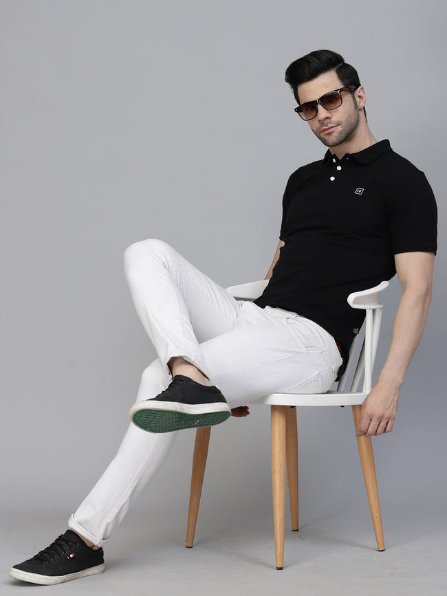 Men Cotton Fabric Solid Half Sleeves Polo T-Shirt