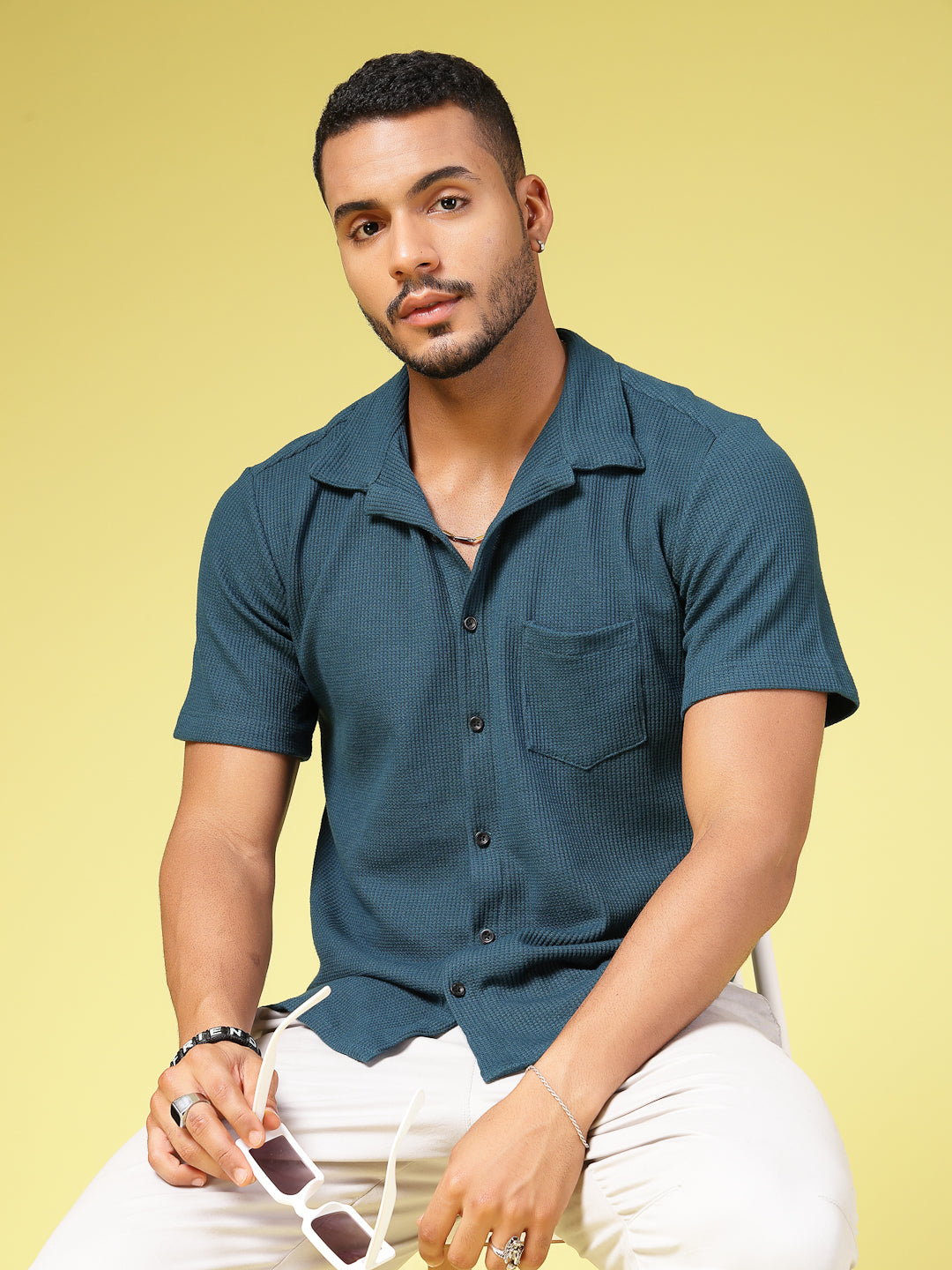 Men Find Your Perfect Waffle Knit Solid Shirt