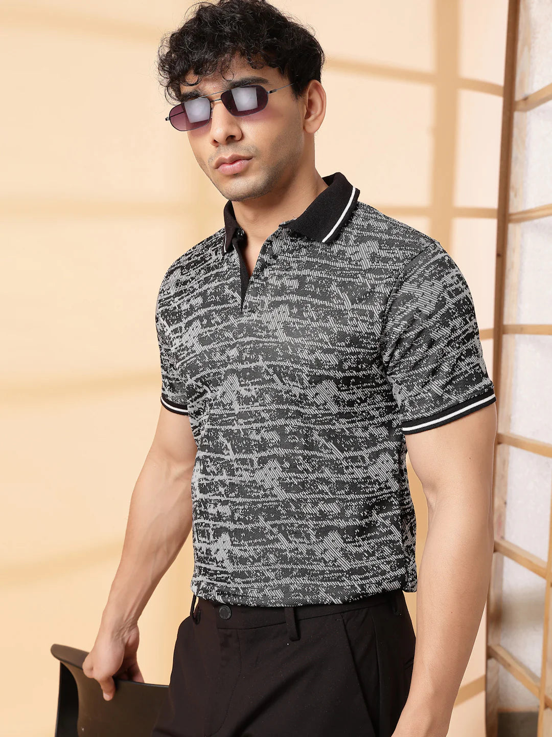 Men Abstract Jacquard Polo T-Shirt