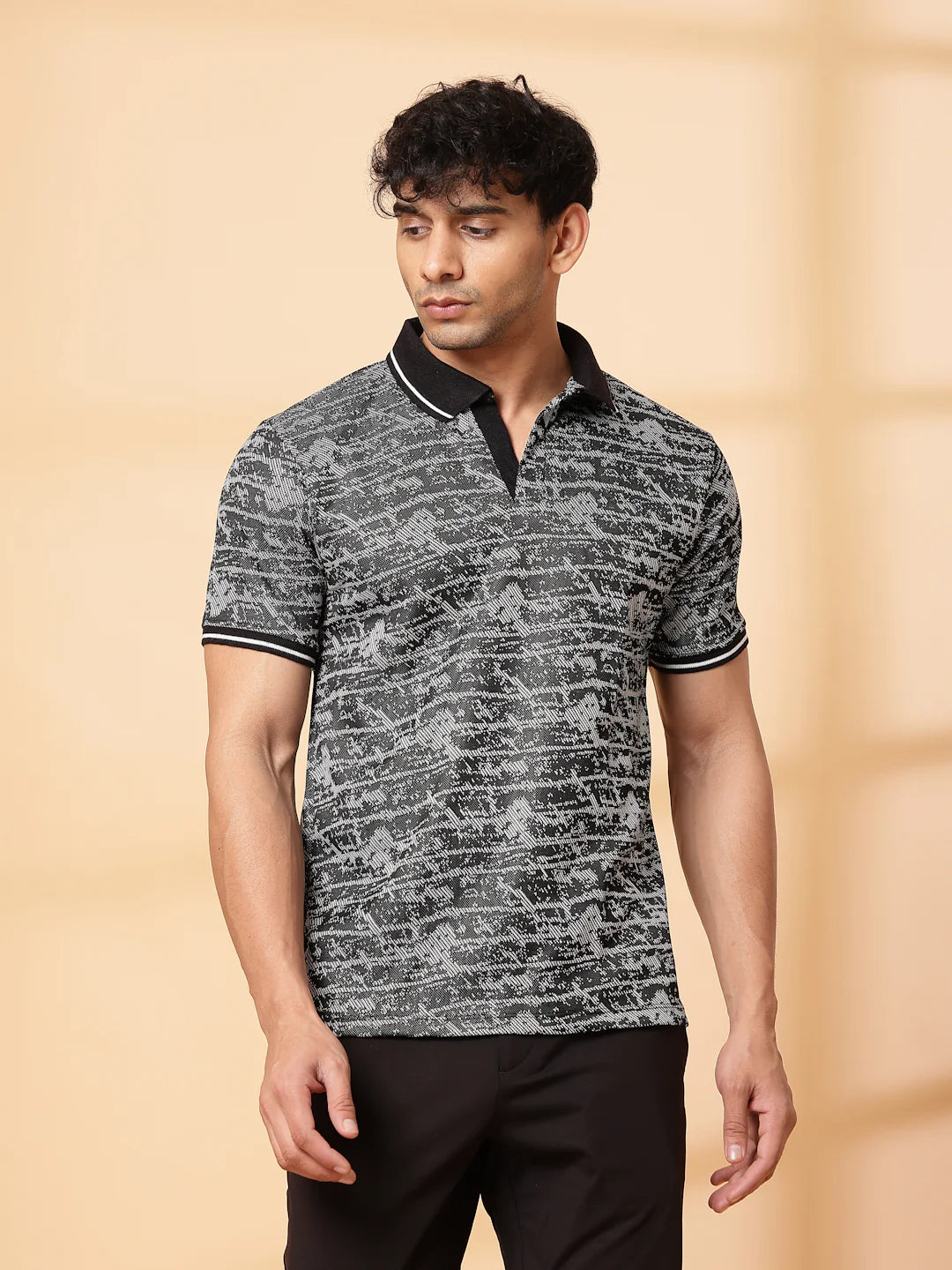 Men Abstract Jacquard Polo T-Shirt