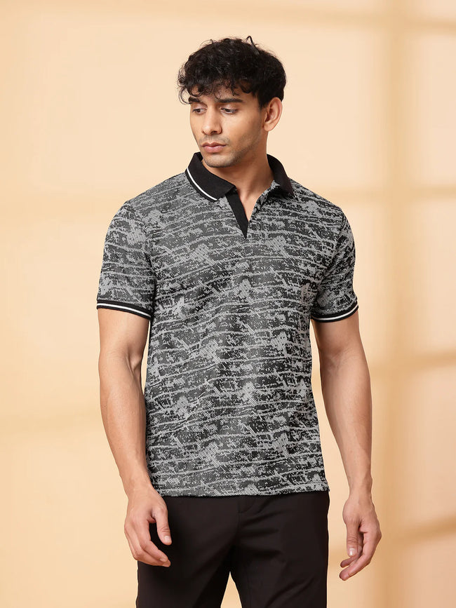 Men Abstract Jacquard Polo T-Shirt