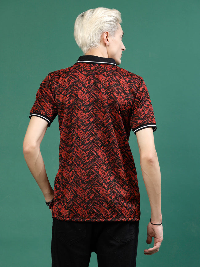 Men Abstract Jacquard Polo Highlow T-Shirt