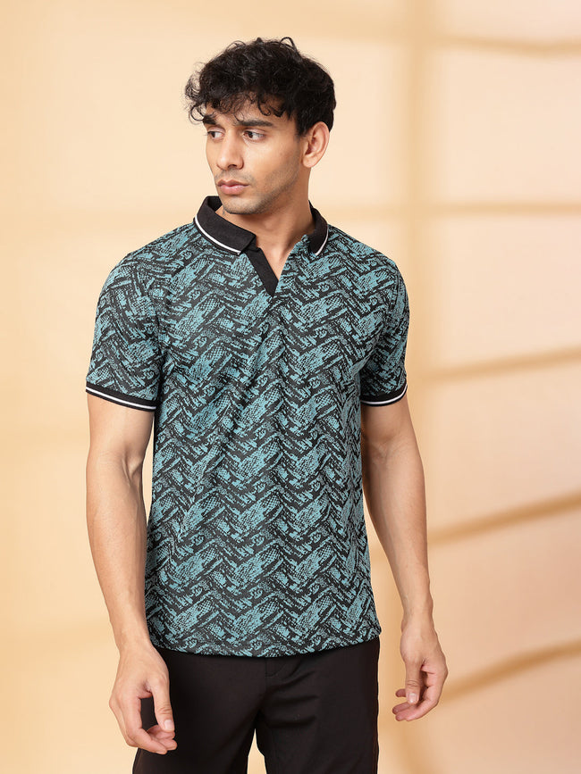 Men Abstract Jacquard Polo T-Shirt