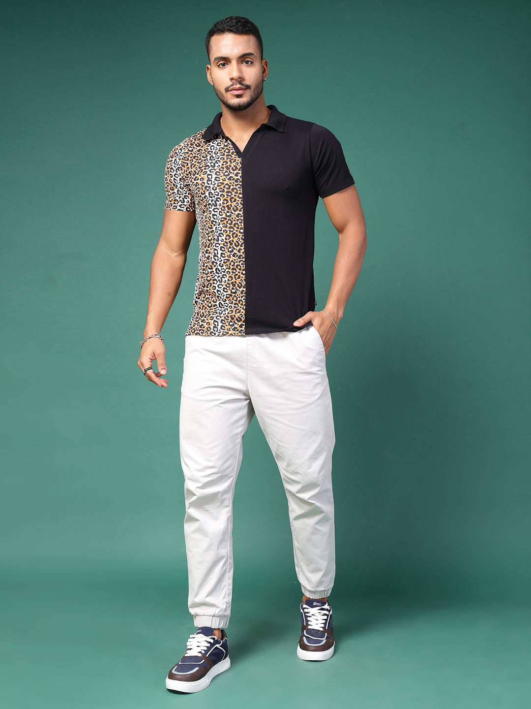 Men Animal Solid Colorblock Polo T-Shirt