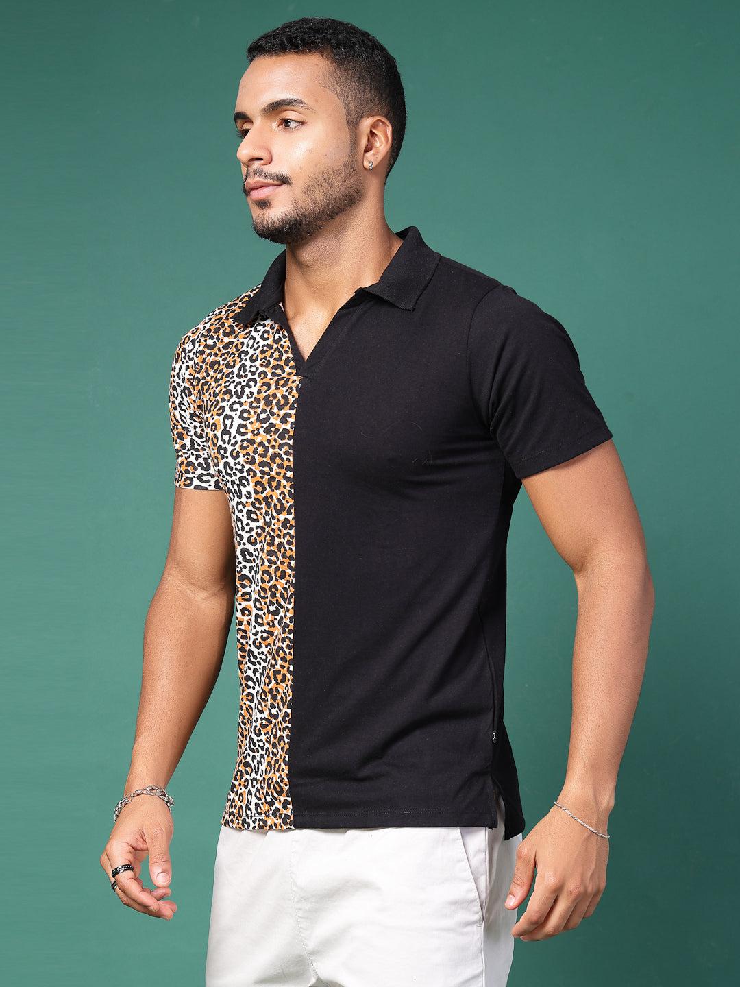 Men Animal Solid Colorblock Polo T-Shirt