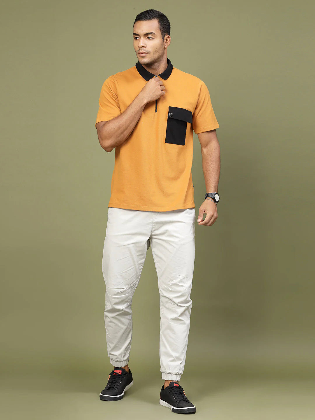 Men Patch Pocket Oversized Zip Polo Tee