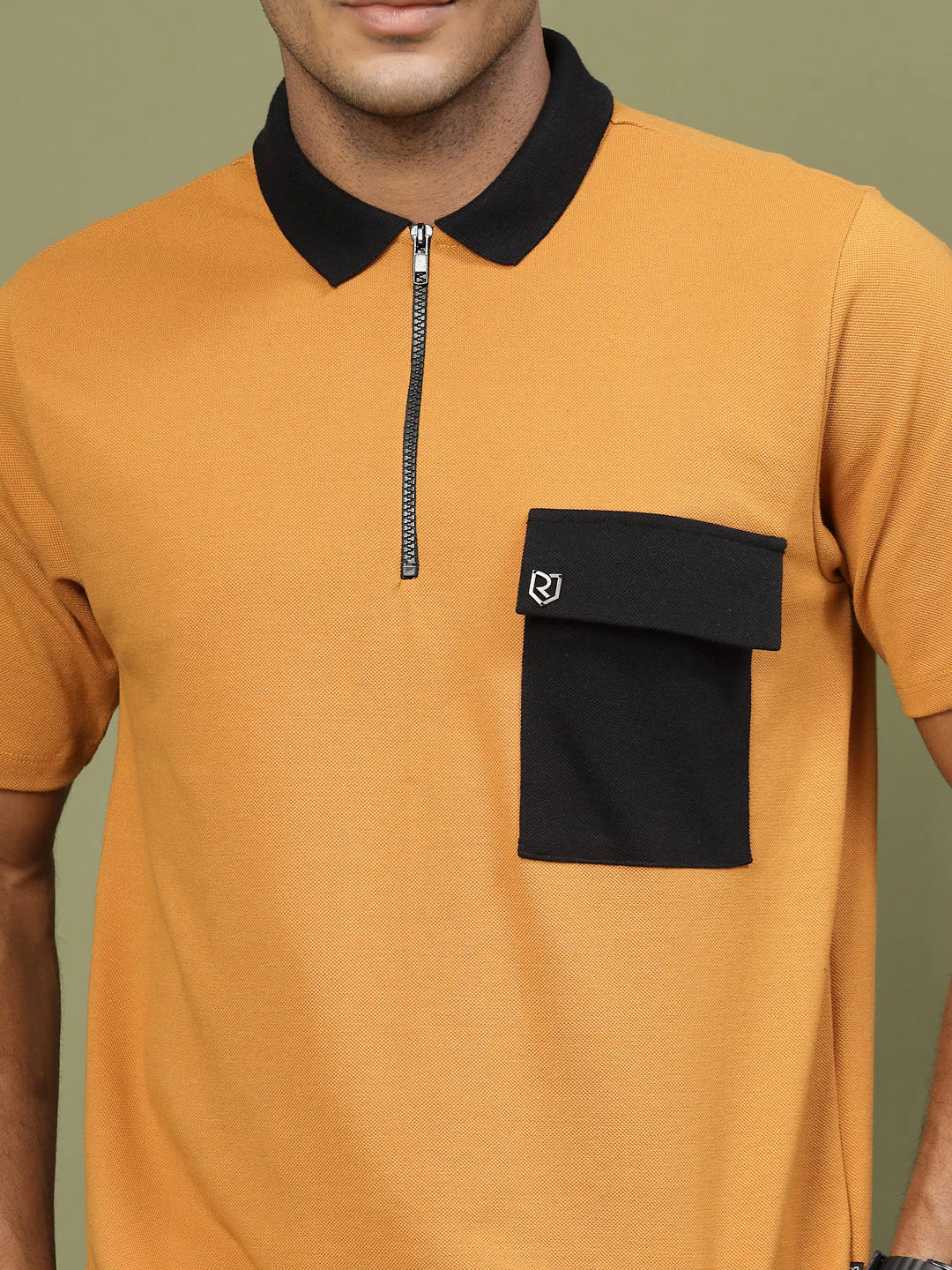 Men Patch Pocket Oversized Zip Polo Tee