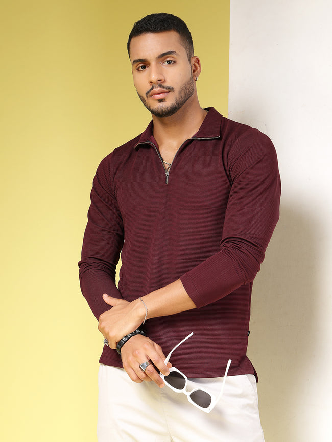 Men Wine Polycorduroy T-shirt