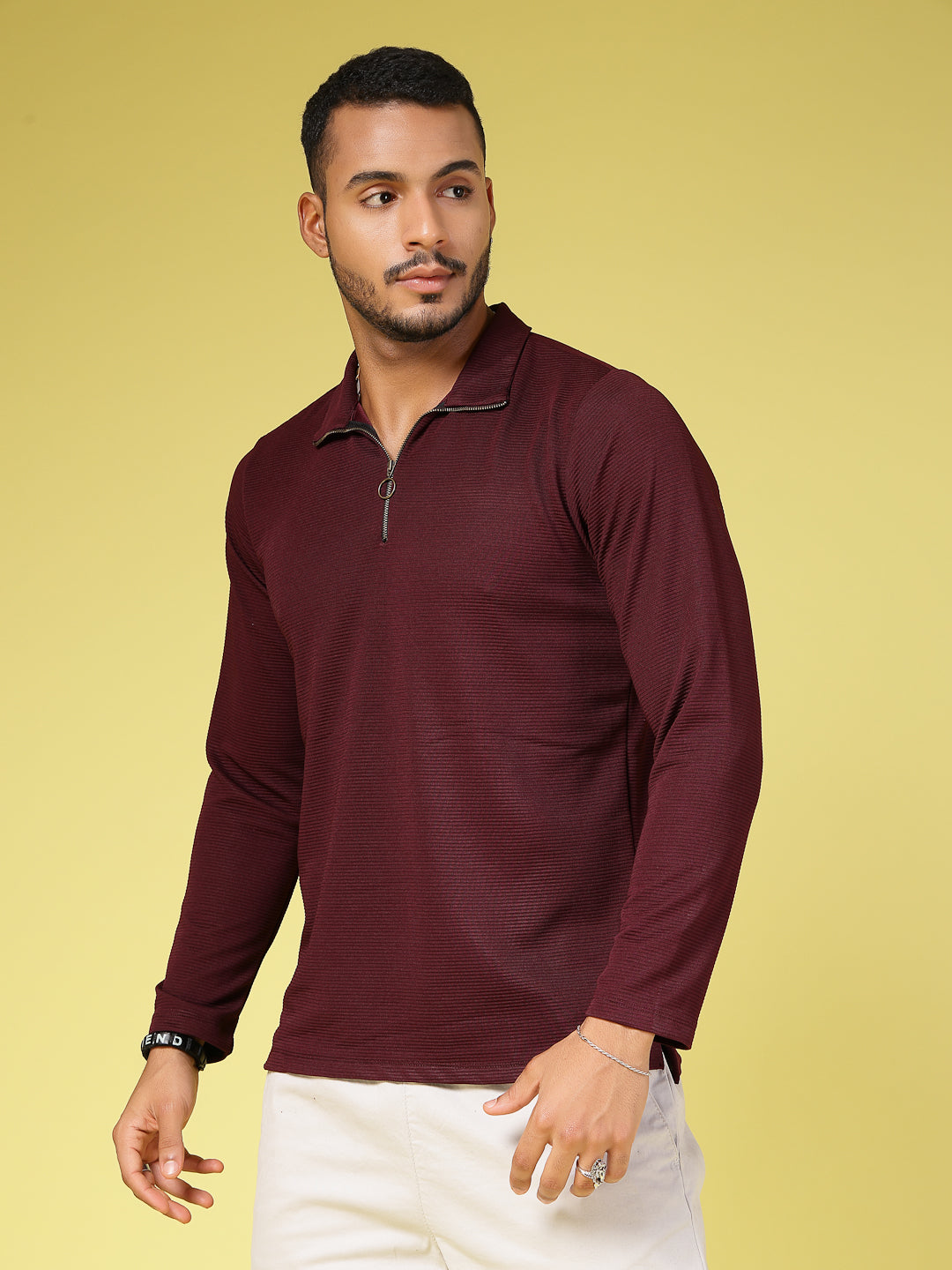 Men Wine Polycorduroy T-shirt