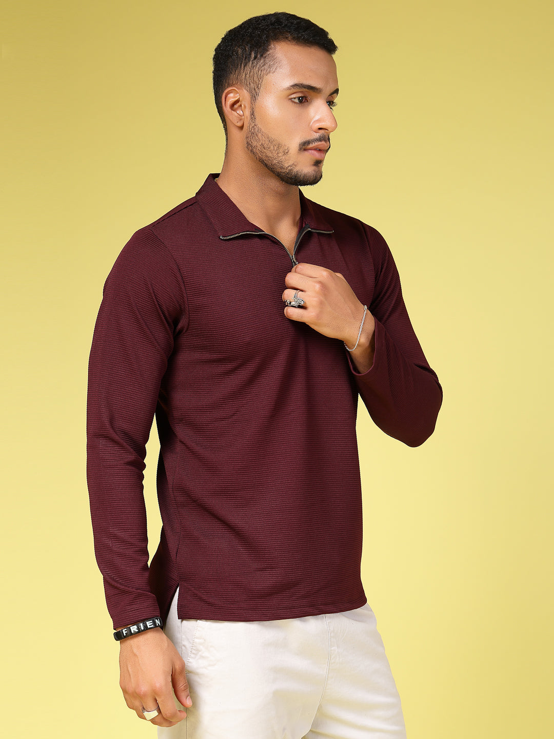 Men Wine Polycorduroy T-shirt