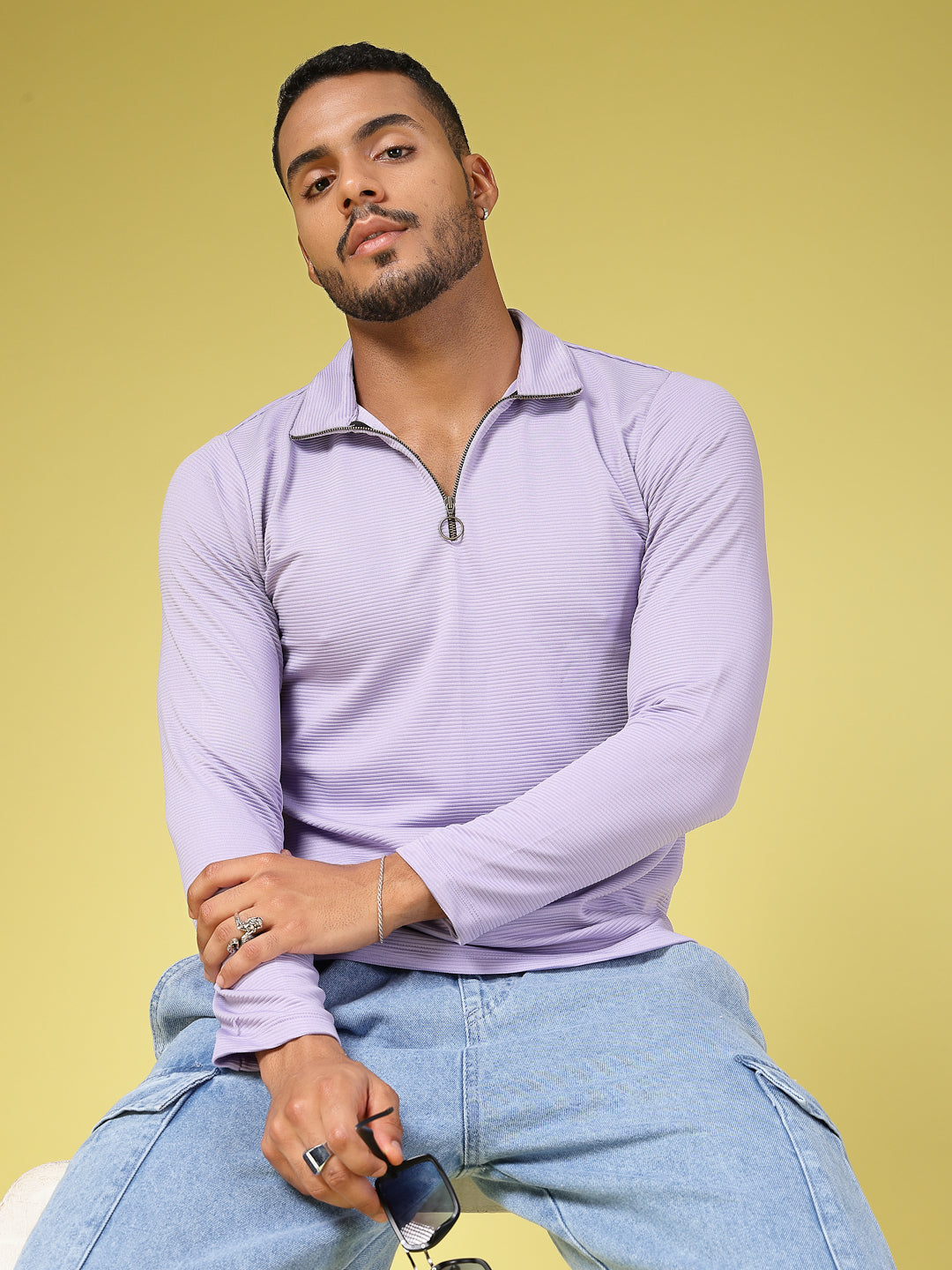 Men Purple Poly corduroy T-shirt