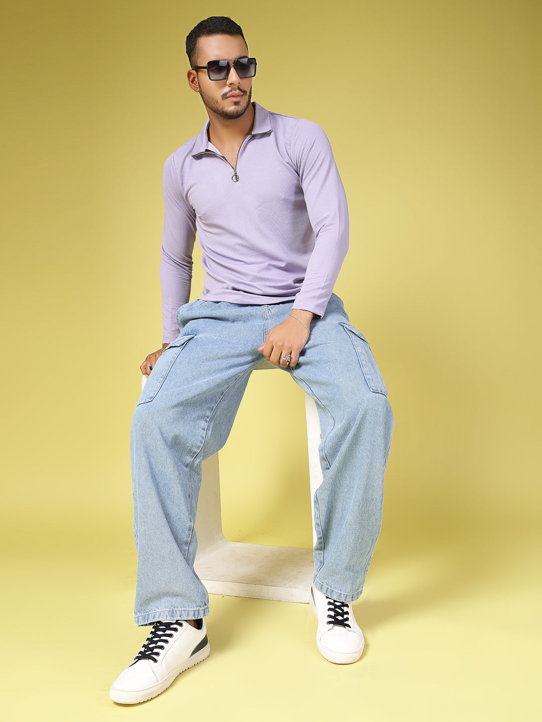 Men Purple Poly corduroy T-shirt