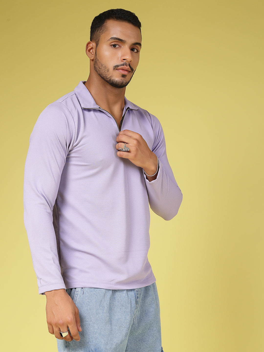 Men Purple Poly corduroy T-shirt