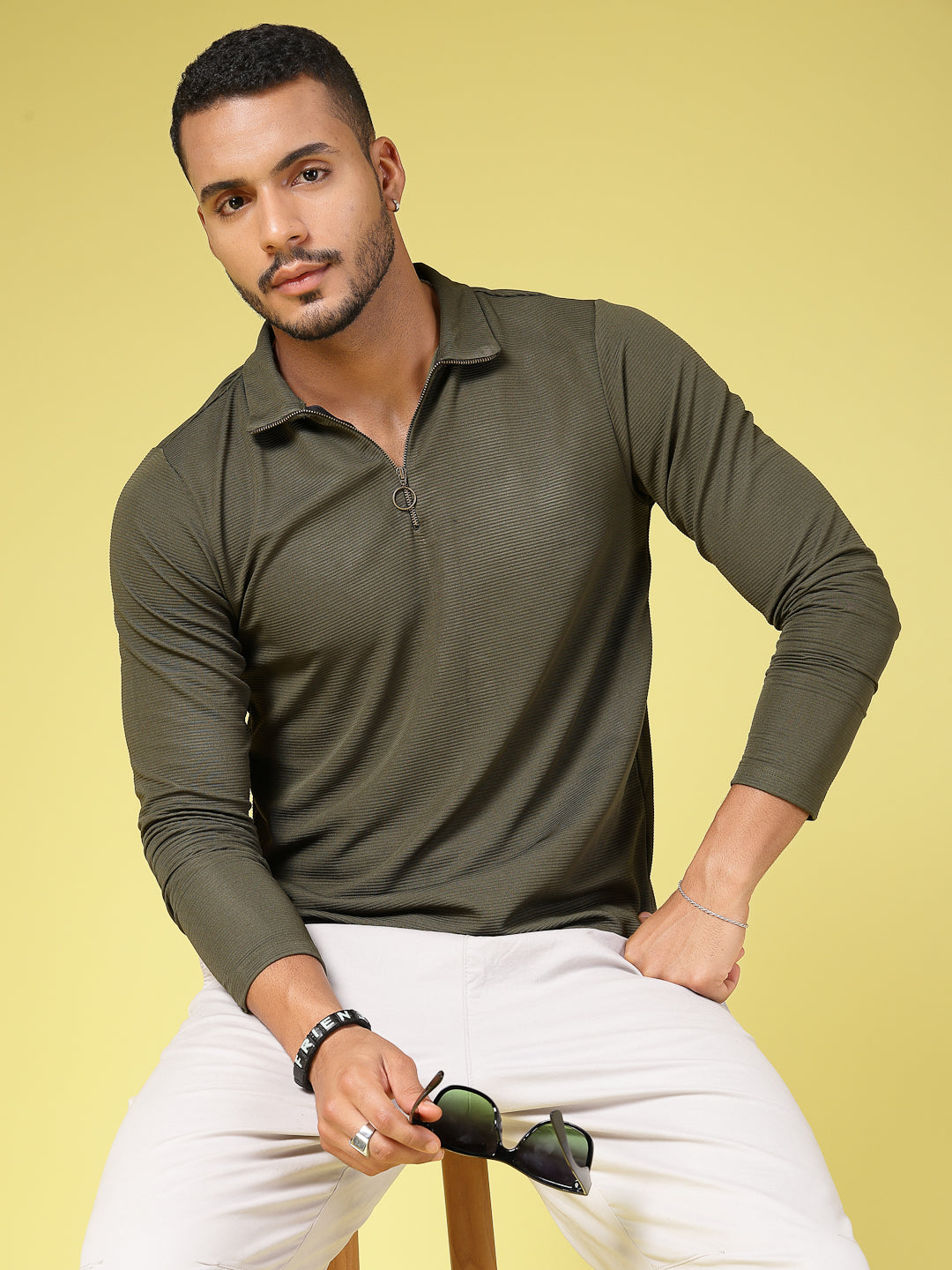 Men Green Polycorduroy T-shirt