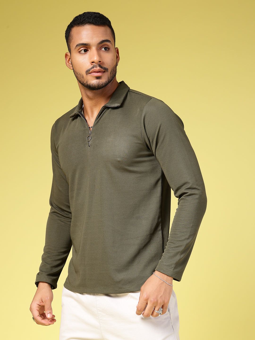 Men Green Polycorduroy T-shirt