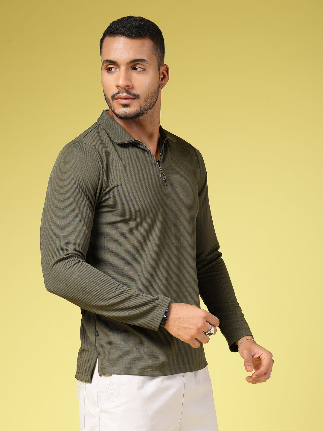 Men Green Polycorduroy T-shirt