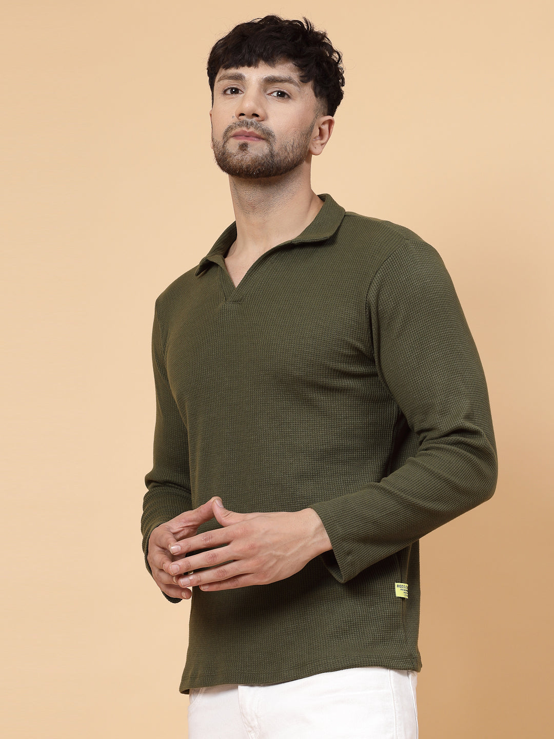 Men Olive Waffle Knit T-shirt