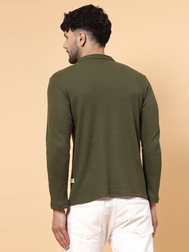 Men Olive Waffle Knit T-shirt