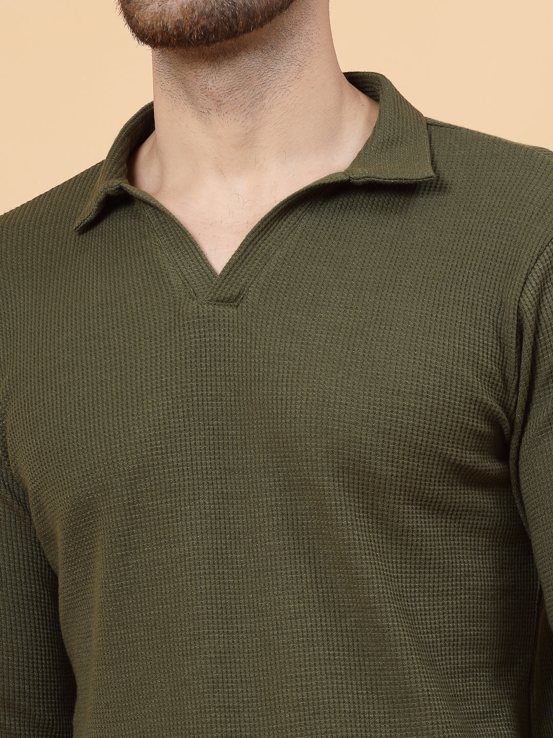 Men Olive Waffle Knit T-shirt